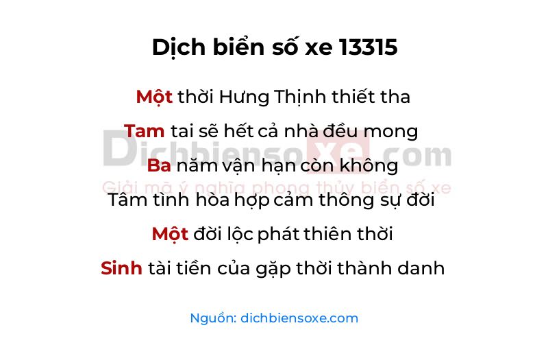 Dịch thơ biển số 13315
