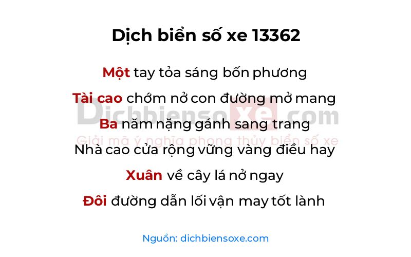 Dịch thơ biển số 13362