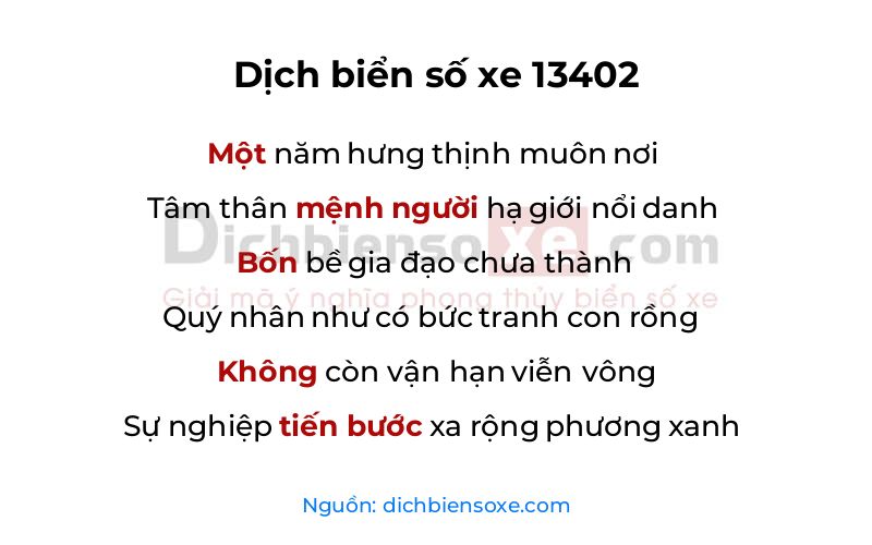 Dịch thơ biển số 13402