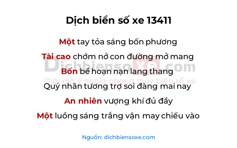 Dịch thơ biển số 13411