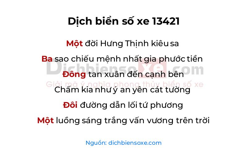 Dịch thơ biển số 13421