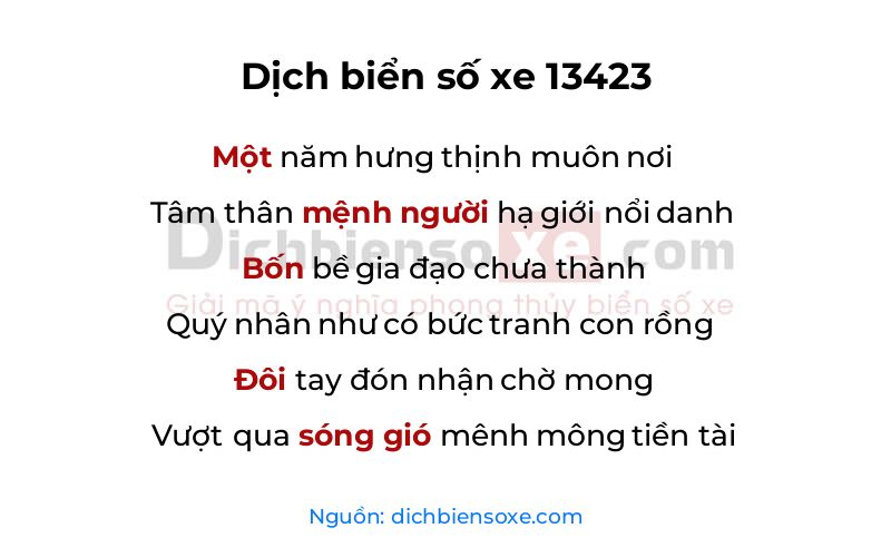 Dịch thơ biển số 13423