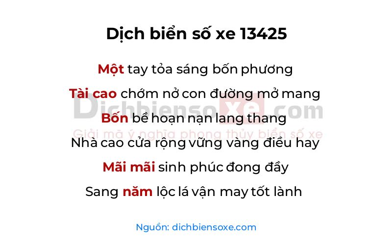 Dịch thơ biển số 13425