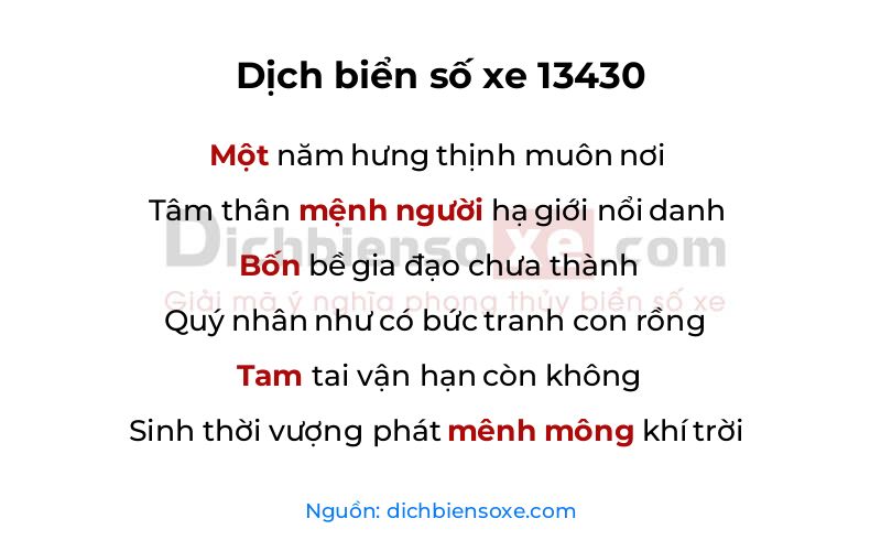 Dịch thơ biển số 13430