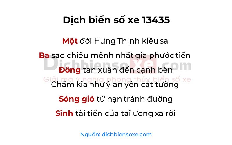 Dịch thơ biển số 13435