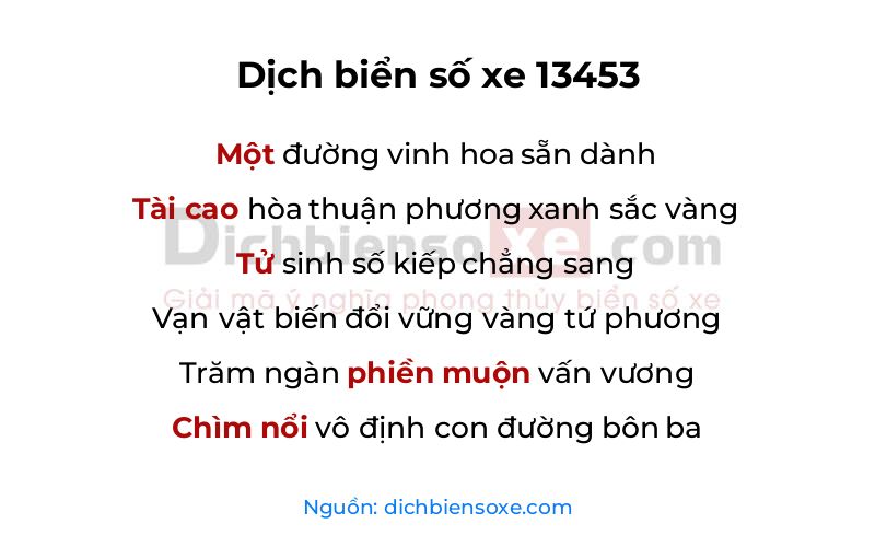 Dịch thơ biển số 13453