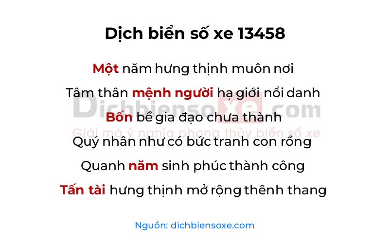 Dịch thơ biển số 13458