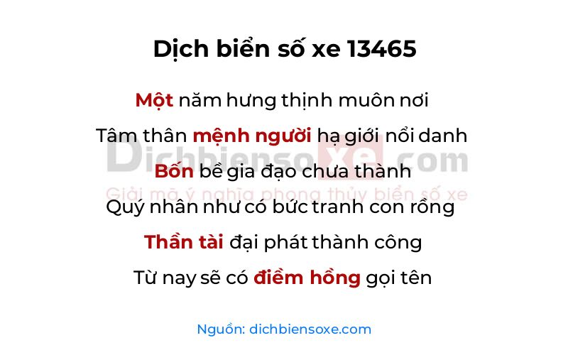 Dịch thơ biển số 13465