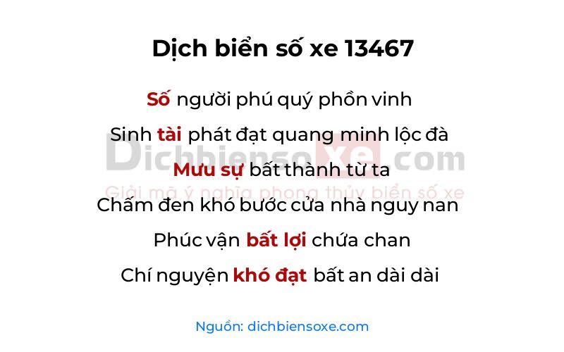 Dịch thơ biển số 13467