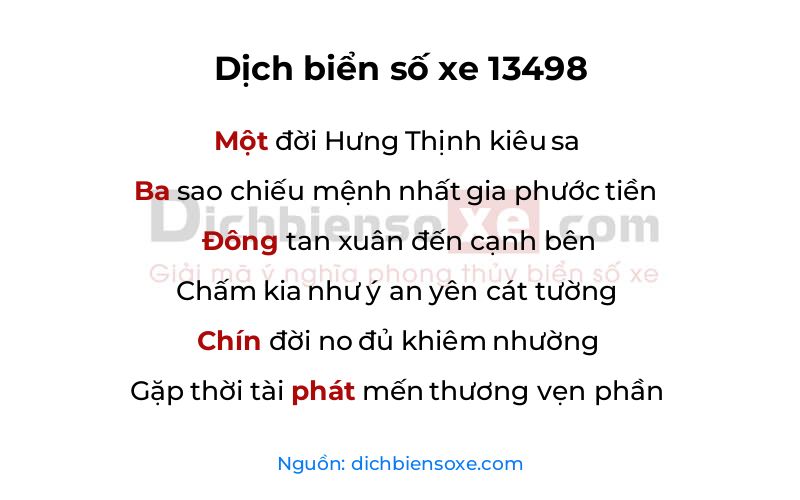Dịch thơ biển số 13498