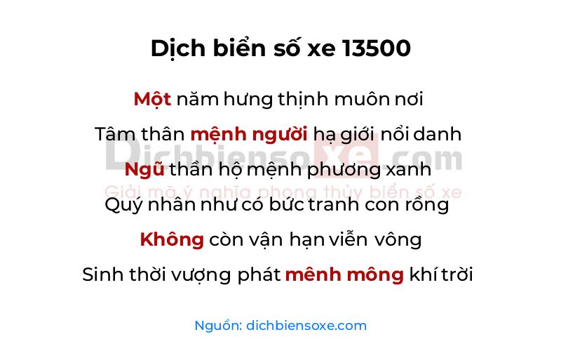 Dịch thơ biển số 13500