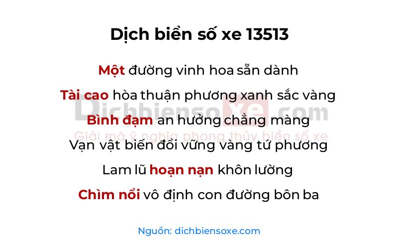 Dịch thơ biển số 13513