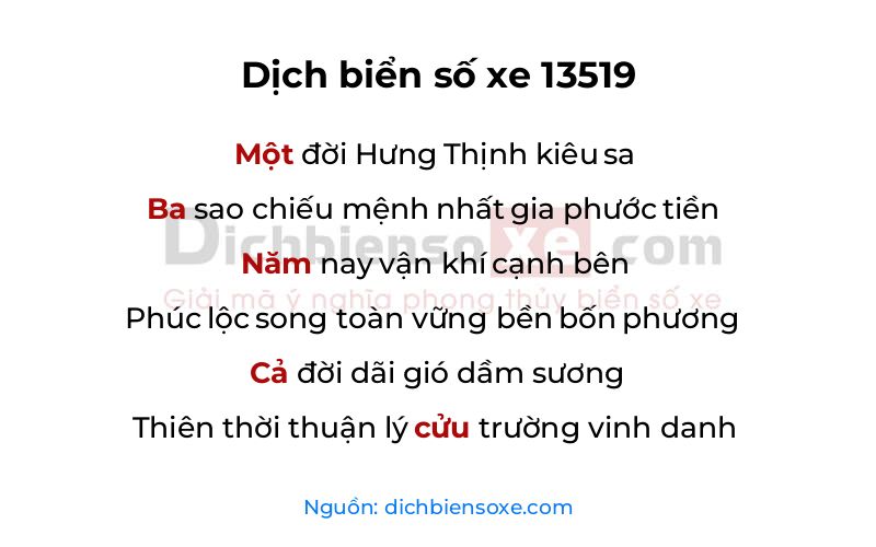 Dịch thơ biển số 13519