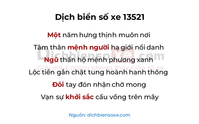 Dịch thơ biển số 13521