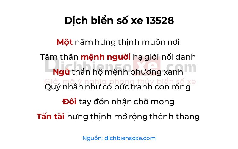 Dịch thơ biển số 13528