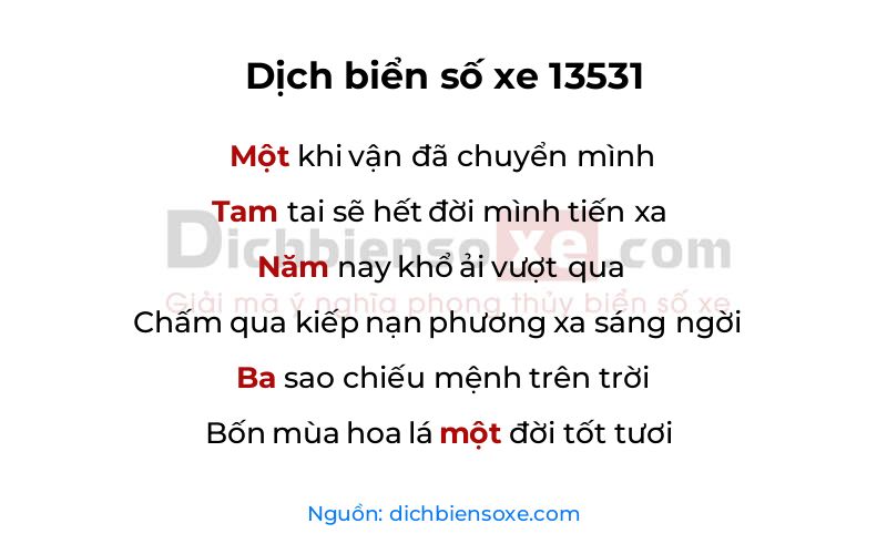 Dịch thơ biển số 13531