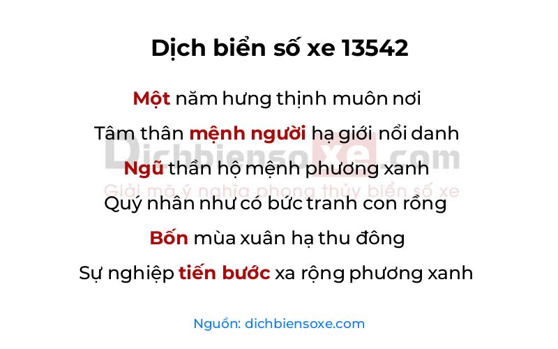 Dịch thơ biển số 13542
