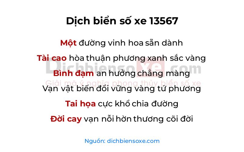 Dịch thơ biển số 13567