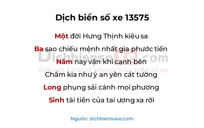 Dịch thơ biển số 13575