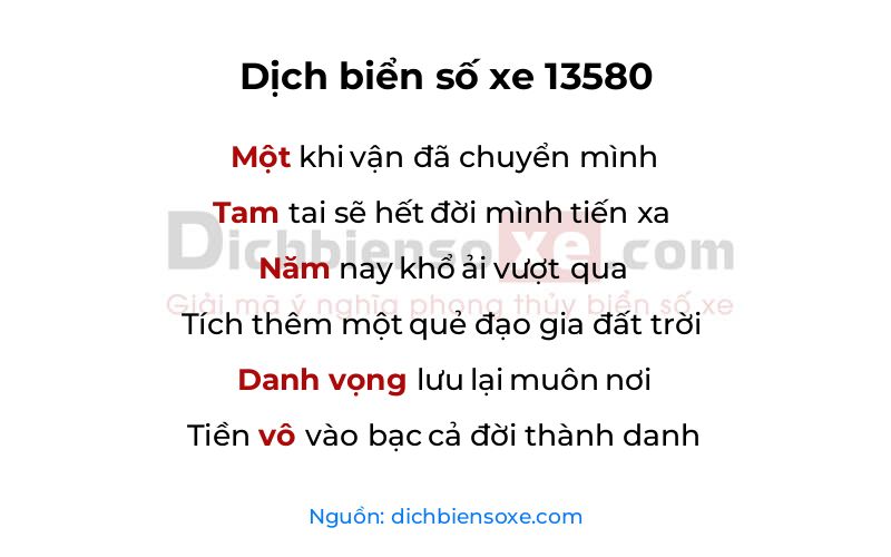 Dịch thơ biển số 13580