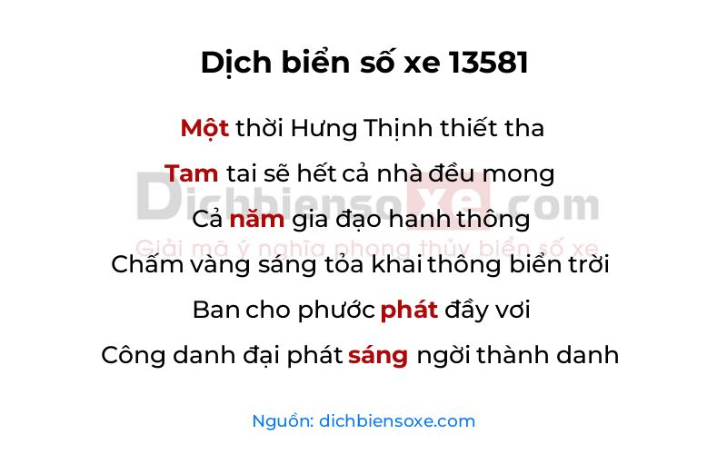 Dịch thơ biển số 13581