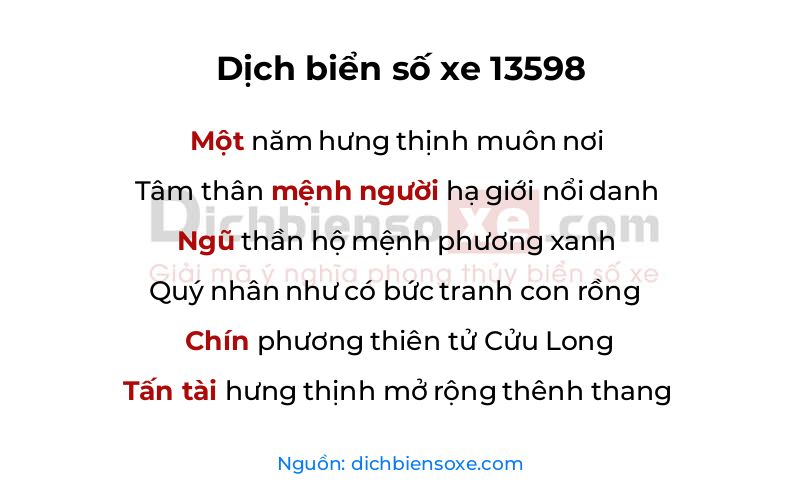 Dịch thơ biển số 13598