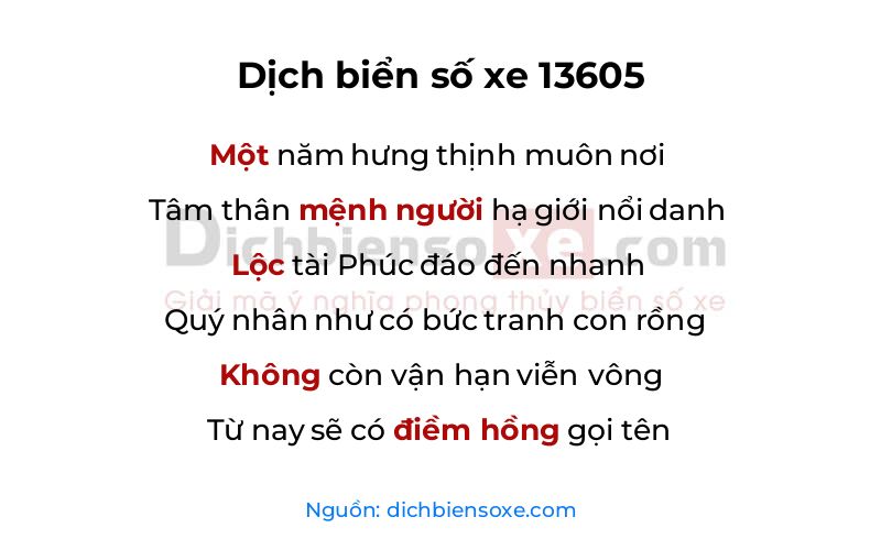 Dịch thơ biển số 13605