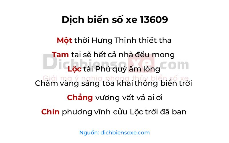 Dịch thơ biển số 13609