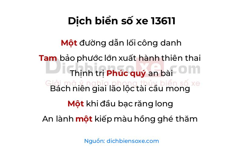 Dịch thơ biển số 13611