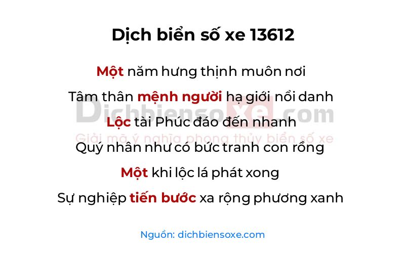 Dịch thơ biển số 13612