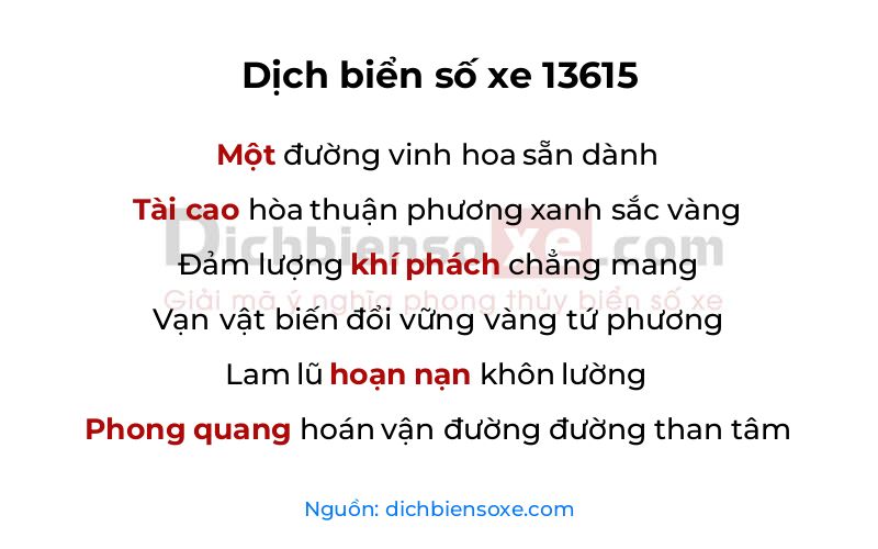 Dịch thơ biển số 13615