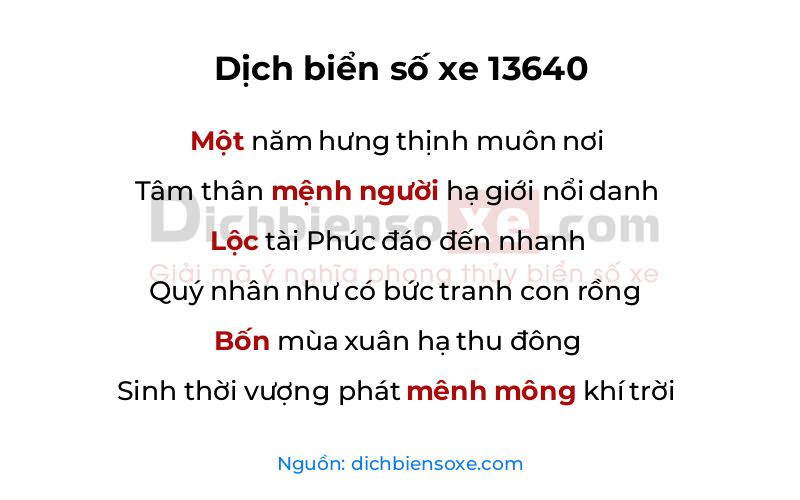 Dịch thơ biển số 13640