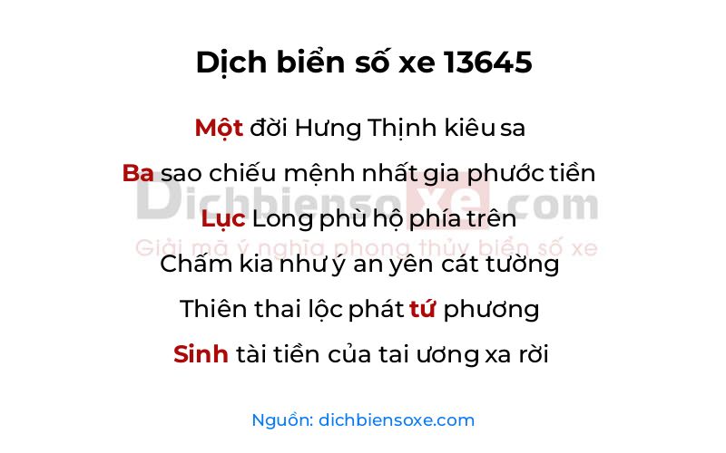 Dịch thơ biển số 13645
