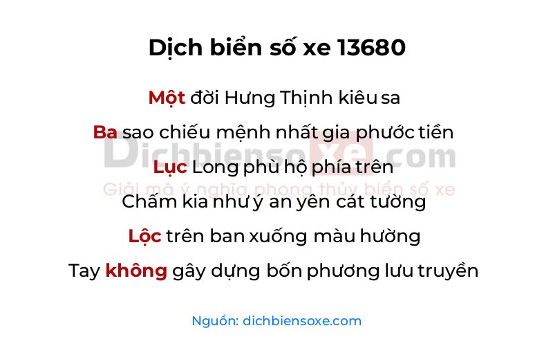 Dịch thơ biển số 13680
