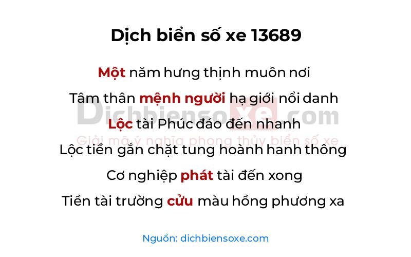 Dịch thơ biển số 13689