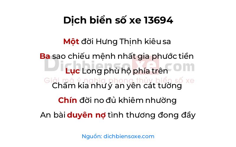 Dịch thơ biển số 13694