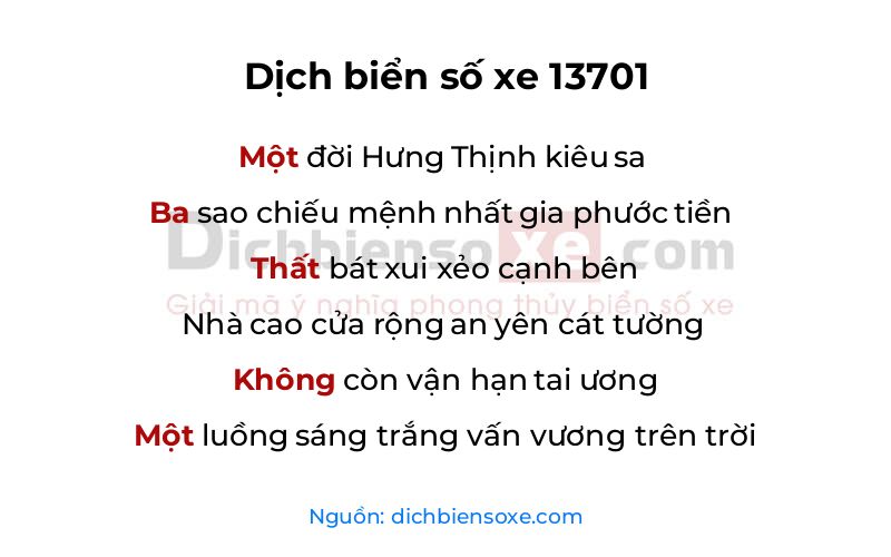 Dịch thơ biển số 13701