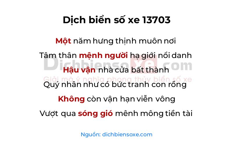 Dịch thơ biển số 13703