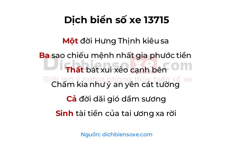 Dịch thơ biển số 13715