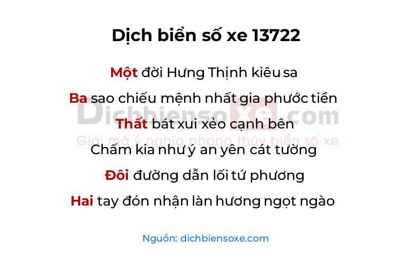Dịch thơ biển số 13722