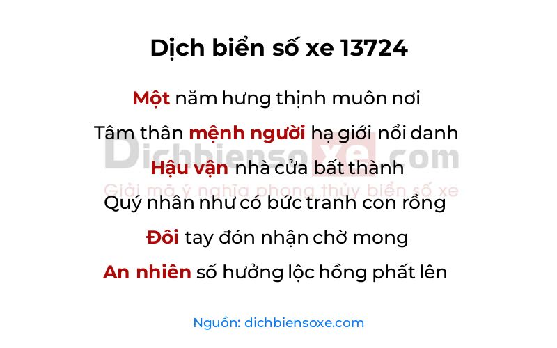 Dịch thơ biển số 13724
