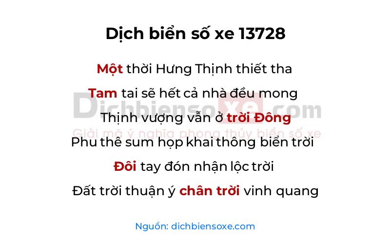Dịch thơ biển số 13728