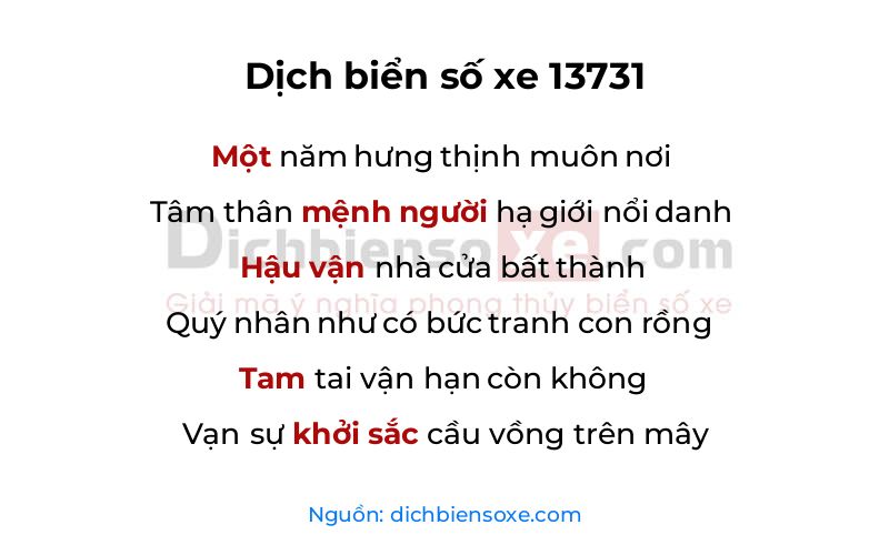 Dịch thơ biển số 13731