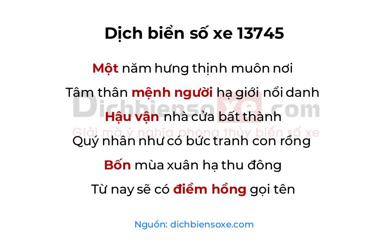 Dịch thơ biển số 13745
