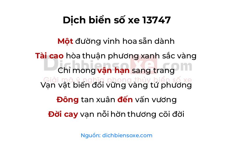 Dịch thơ biển số 13747