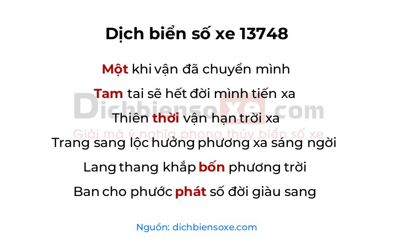 Dịch thơ biển số 13748