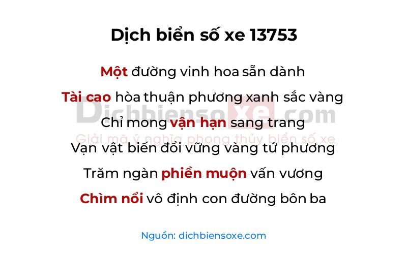Dịch thơ biển số 13753