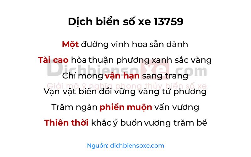 Dịch thơ biển số 13759