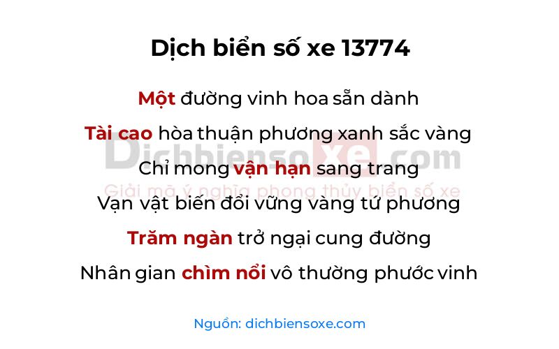 Dịch thơ biển số 13774