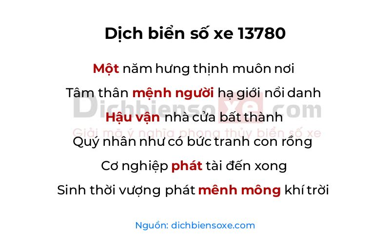 Dịch thơ biển số 13780